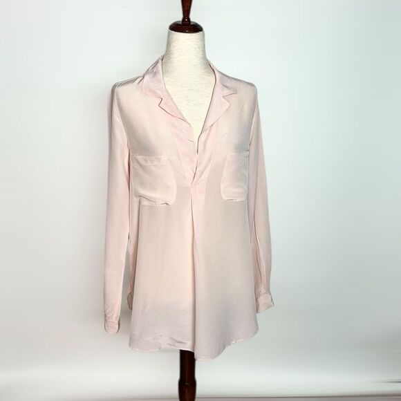 Calypso St Barth Silk Blouse Tunic Semi Sheer Peach Pink Long Sleeve Relaxed S - Picture 2 of 12